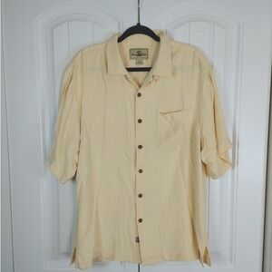 Seven Palm Hawaiian Camp Shirt Men's Large Yellow Silk Short Sleeve Button Front